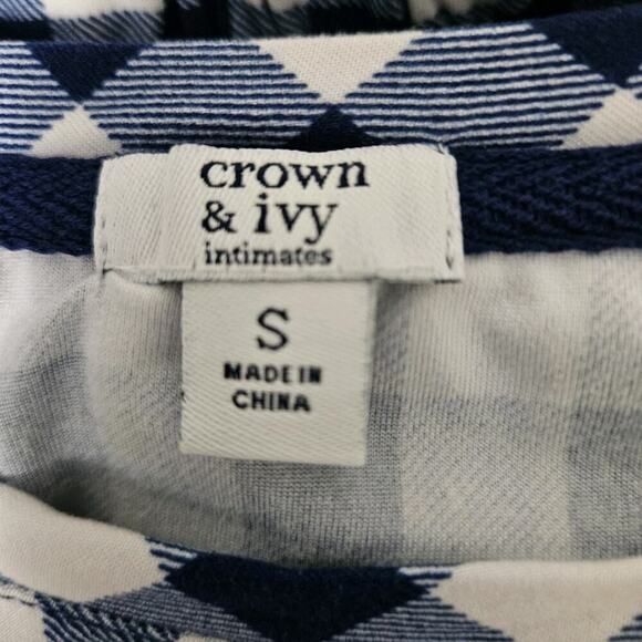 Crown & Ivy Ruffle Checked PJ Set Blue & White 2pc Tank Top Shorts Womens Sz S - Picture 6 of 7